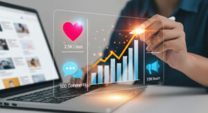 Person analyzing social media engagement metrics to optimize marketing strategy and performance