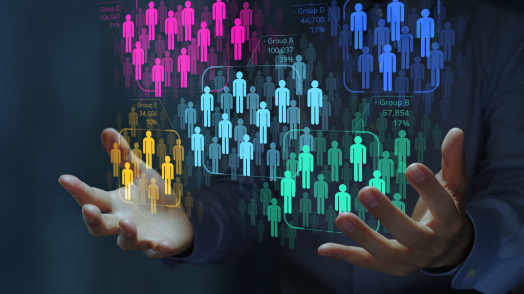 Cluster analysis in marketing and statistical data Customer segmentation strategy Marketer analyzing the target market | Impressions Agency Reaching your target audience using cluster analysis and customer segmentation, showing marketers analyzing data to identify ideal local customers.