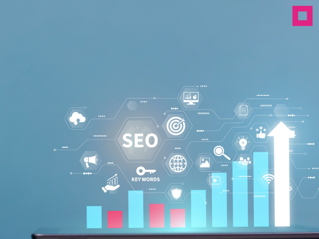 d8 | Impressions Agency SEO performance chart with icons representing search engine optimization, analytics, rankings, and traffic growth illustrating website visibility improvements over time.