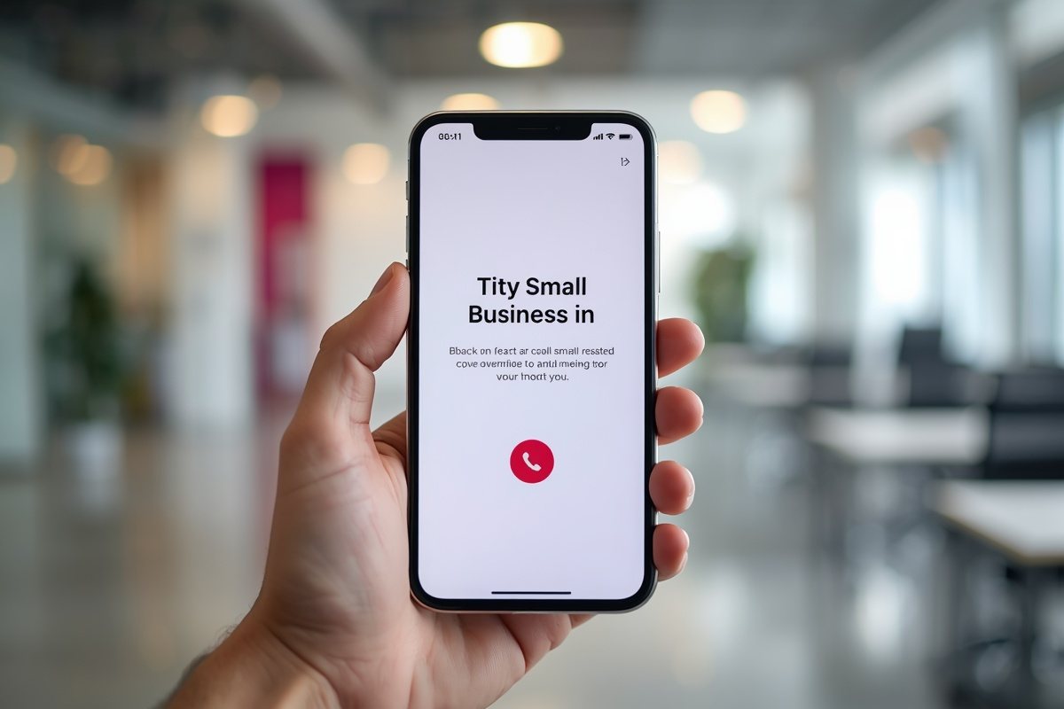 Mobile friendly website call button | Impressions Agency Hand holding a smartphone showing a small business website front desk with a call button